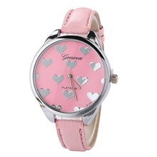 Geneva Watch Women Elegant Clock PU Leather Band Heartshaped Alloy Dial Black Quartz Wrist Watch CF