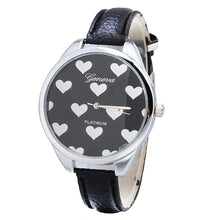 Geneva Watch Women Elegant Clock PU Leather Band Heartshaped Alloy Dial Black Quartz Wrist Watch CF