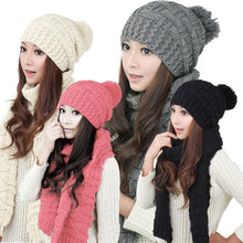 Girl Women Warm Woolen Knit Hood Scarf Shawl Caps Hats Suit casquette hat Better CF