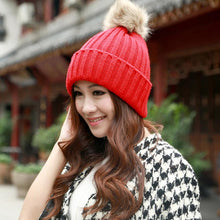 Girl Women Rabbit Fur Ball Warm Hat Crochet Knitted Wool Cap casquette hat Better CF