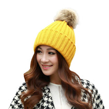 Girl Women Rabbit Fur Ball Warm Hat Crochet Knitted Wool Cap casquette hat Better CF