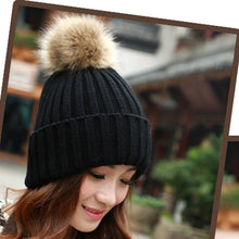 Girl Women Rabbit Fur Ball Warm Hat Crochet Knitted Wool Cap casquette hat Better CF