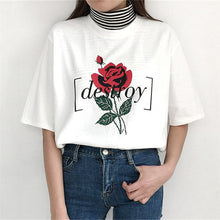 Fashion Harajuku Letter Rose Printed T shirt Women  New Arrival Short Sleeve Loose Tops Korean Casual feminino T-shirt 64374 SM6