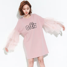 Fashion Letter Embroidery New  European Summer Women Vestidos Patchwork Lace Flare Sleeve Dress Brief Dresses Plus Size SM6