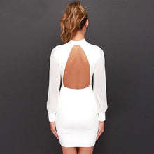 Fashion New  European Summer Women Sexy Vestidos Patchwork Full Sleeve Ladies Hollow Out Back Slim Dress White/Black Dresses SM6