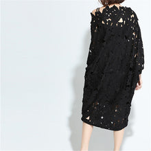 Fashion New  European Summer Women Slash Neck Vestidos Batwing Sleeve Hollow Out Lace Dress Brief Black Dresses Plus Size SM6