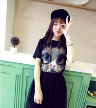 Fashion Print T-shirt Summer Cartoon Big Eyes Cat Print Women's T Shirt College Wind Casual Wild Girl Top Tees 71174 SM6