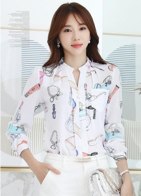 Fashion Woman Tops Shirt  Causal Stand Collar Blouses Long Sleeves Shirts Loose Female Office Work Wear Tops Shirt 33059 SM6