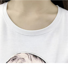 Fashion Women Shirt  Woman Head Print Short Sleeve Tee 3D Lace Decoration T-shirt Loose White Plus Size Tops Tee 33003 SM6