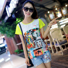 Female Chiffon Top Shirt  O-collar Short Sleeve Tops Printing Lace Hollow Patchwork Shirt Loose Fashion Vestidos 33077 SM6