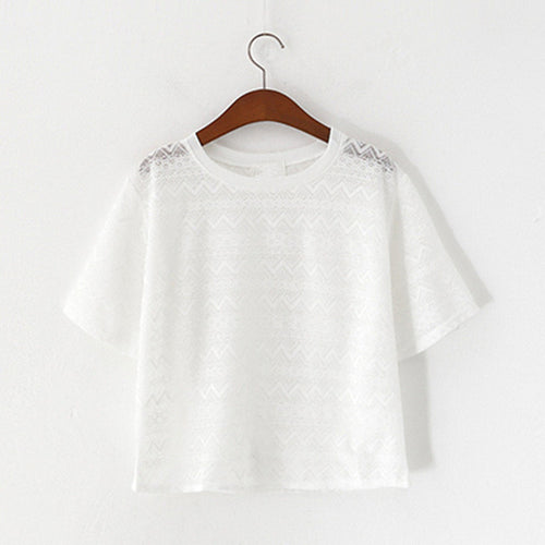 Female Short Shirt  Summer O-neck Shirt Sexy Clothes Fashion Woman Chiffon Shirt 33068 SM6