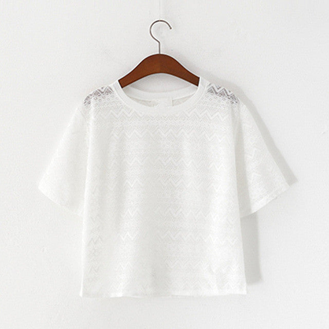 Female Short Shirt  Summer O-neck Shirt Sexy Clothes Fashion Woman Chiffon Shirt 33068 SM6
