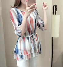 Female Tops Shirt  Summer Cute Half Sleeves O-neck Blouses Gradually Changing Color Shirt Loose Woman Chiffon Shirt 33064 SM6
