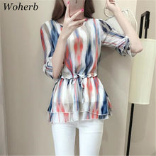 Female Tops Shirt  Summer Cute Half Sleeves O-neck Blouses Gradually Changing Color Shirt Loose Woman Chiffon Shirt 33064 SM6