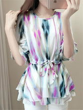 Female Tops Shirt  Summer Cute Half Sleeves O-neck Blouses Gradually Changing Color Shirt Loose Woman Chiffon Shirt 33064 SM6