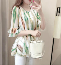 Female Tops Shirt  Summer Cute Half Sleeves O-neck Blouses Gradually Changing Color Shirt Loose Woman Chiffon Shirt 33064 SM6