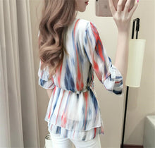 Female Tops Shirt  Summer Cute Half Sleeves O-neck Blouses Gradually Changing Color Shirt Loose Woman Chiffon Shirt 33064 SM6