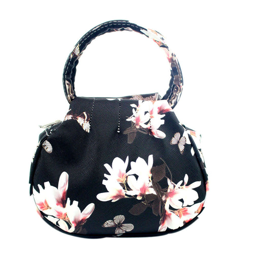 Flama vintage print shoulder bag small crossbody bags flower design handbag purse totes black white pink CF
