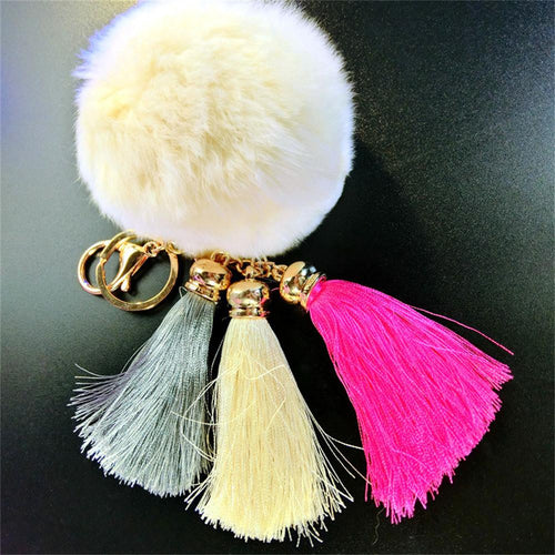 Imitate Rabbit Fur Ball Plush Fur Key Chain Tassel Pompom Car Bag Keychain Key Ring Pendant Jewelry CF