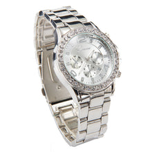 Geneva Gold Watch Women Rhinestone Crystal Date Quartz Clock Stainless Steel Strap Luxury Relogio Feminino CF