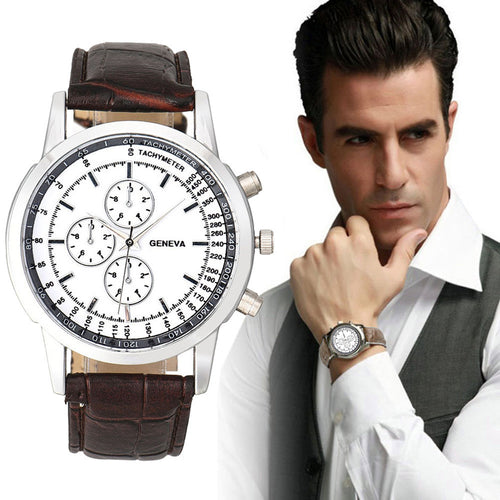 Geneva Lxuury Men Watch Men's Business Design Leather Band Montre Casual Military Quartz Wrist Watch Sport Simple Reloj CF