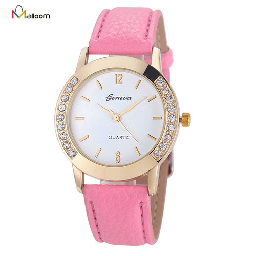Geneva Watch Women Dress Clock Rhinestone Crystal PU Leather Quartz Wrist Watches Girl Relogio Feminino CF