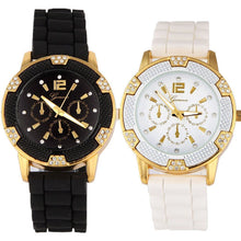 Geneva Watch Women Men Black and White Rose gold Chronograph Silicone Rhinestones Dress Clock Relogio Feminino CF