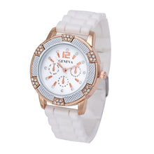 Geneva Watch Women Men Black and White Rose gold Chronograph Silicone Rhinestones Dress Clock Relogio Feminino CF