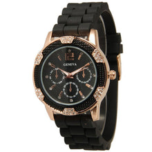 Geneva Watch Women Men Black and White Rose gold Chronograph Silicone Rhinestones Dress Clock Relogio Feminino CF