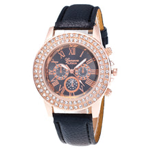 Geneva Watch Women Rhinestone Crystal Dress Bracelet Clock Candy Color PU Leather Strap Relogio Feminino CF