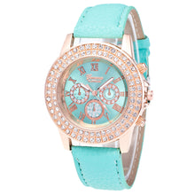 Geneva Watch Women Rhinestone Crystal Dress Bracelet Clock Candy Color PU Leather Strap Relogio Feminino CF