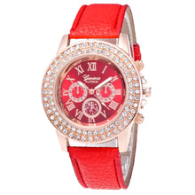Geneva Watch Women Rhinestone Crystal Dress Bracelet Clock Candy Color PU Leather Strap Relogio Feminino CF