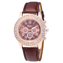 Geneva Watch Women Rhinestone Crystal Dress Bracelet Clock Candy Color PU Leather Strap Relogio Feminino CF