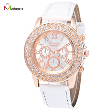 Geneva Watch Women Rhinestone Crystal Dress Bracelet Clock Candy Color PU Leather Strap Relogio Feminino CF