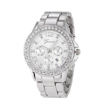 Geneva Watch Women Rhinestone Crystal Dress Gold Clock Relogio Feminino Stainless Steel Quartz Analog Wristwatch CF
