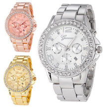 Geneva Watch Women Rhinestone Crystal Dress Gold Clock Relogio Feminino Stainless Steel Quartz Analog Wristwatch CF