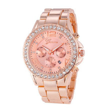 Geneva Watch Women Rhinestone Crystal Dress Gold Clock Relogio Feminino Stainless Steel Quartz Analog Wristwatch CF
