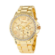 Geneva Watch Women Rhinestone Crystal Dress Gold Clock Relogio Feminino Stainless Steel Quartz Analog Wristwatch CF