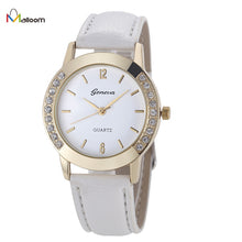 Geneva Watch Women Rhinestone Diamond Crystal Dress Clock Relogio Feminino Analog PU Leather Quartz Bracelet Watch CF