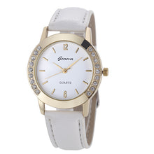 Geneva Watch Women Rhinestone Diamond Crystal Dress Clock Relogio Feminino Analog PU Leather Quartz Bracelet Watch CF