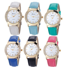 Geneva Watch Women Rhinestone Diamond Crystal Dress Clock Relogio Feminino Analog PU Leather Quartz Bracelet Watch CF