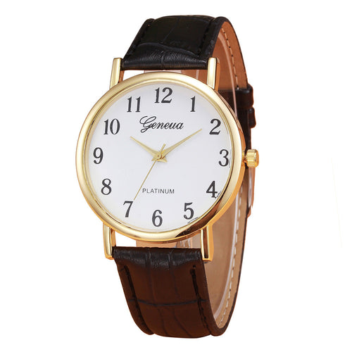 Geneva Watches Women Retro Design PU Leather Band Clock Analog Alloy Quartz Wrist Watch Relogio Feminino CF