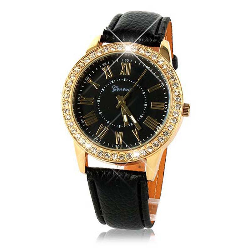 Gold Crystal Watch Women Geneva Watch Women Dress Clock Analog Quartz Men Ladies Rhinestone Wrist watches Reloj CF