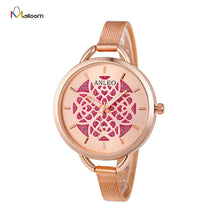 Gold Watch Women Dress Clock Stainless Steel Band Flower Pattern Analog Relogio Feminino CF