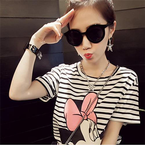 Good Quality New Summer O-neck Short Sleeve Striped Cartoon Woman T-shirt Cotton Casual Print Women T-shirts Tops Tees 30471 SM6