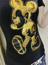 Harajuku Female Tops Tee  Summer Women Tops Tees Golden Sequined Cartoon Mouse Print T-Shirt Short Sleeves T-shirt 33024 SM6