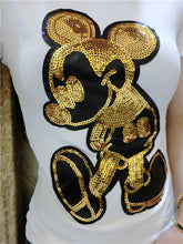 Harajuku Female Tops Tee  Summer Women Tops Tees Golden Sequined Cartoon Mouse Print T-Shirt Short Sleeves T-shirt 33024 SM6