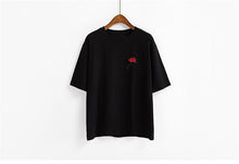 Harajuku Tees  Rose Embroidery Women T-shirt Casual Summer New Fashion Tops Short Sleeves O-neck Ladies T-shirts 33030 SM6