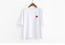 Harajuku Tees  Rose Embroidery Women T-shirt Casual Summer New Fashion Tops Short Sleeves O-neck Ladies T-shirts 33030 SM6
