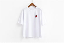 Harajuku Tees  Rose Embroidery Women T-shirt Casual Summer New Fashion Tops Short Sleeves O-neck Ladies T-shirts 33030 SM6